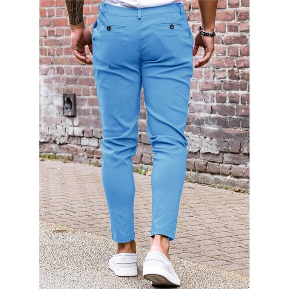 🆕Men Blue Slim Fit Front Stretch Skinny Tapered Dress Pant Comfort Casual Pant - Picture 2 of 5